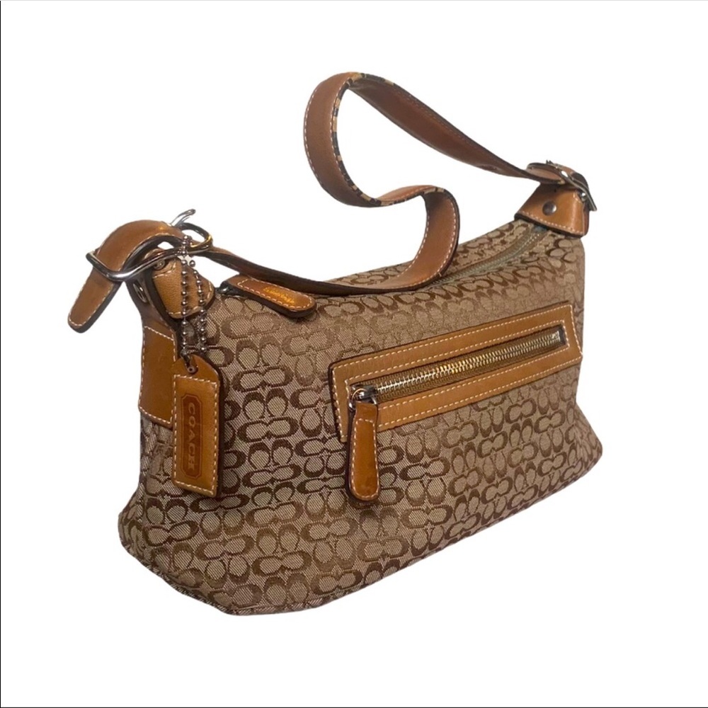 Coach accessory pouch shoulder tote bag brown/tan canvas/leather handbag purse